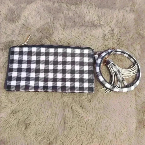 Buffalo Plaid Black+White Checkered Keychain Bangle Mimi Clutch Wallet Size - Picture 4 of 6